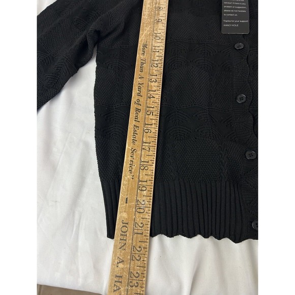 KANCY KOLE Womens LongSleeve Sweater Lightweight  Cable Knit Button Black M - Picture 5 of 7